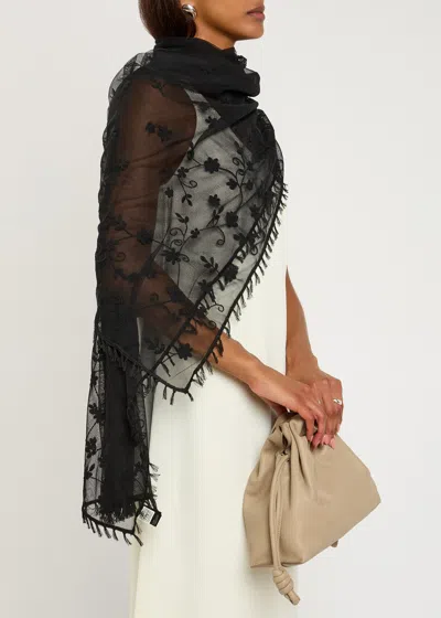 Totême Toteme Floral-embroidered Tulle Shawl