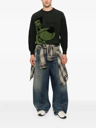 Pre-owned Jc De Castelbajac 1980s Intarsia-knit Sweater In Gray