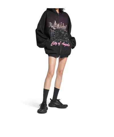 Balenciaga City Of Angels Outerwear Zip-up Hoodie In Black Faded In Black