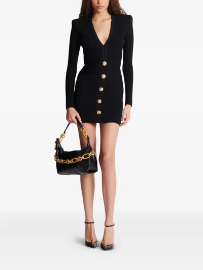 Balmain Short Dress In Black Viscose Blend In Black