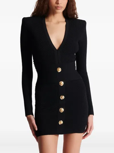 Balmain Short Dress In Black Viscose Blend In Black