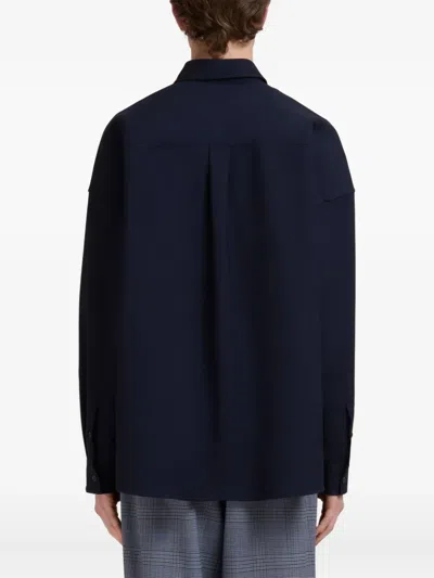 Marni Deep Green Tropical Wool Shirt With Contrast Back In Multi