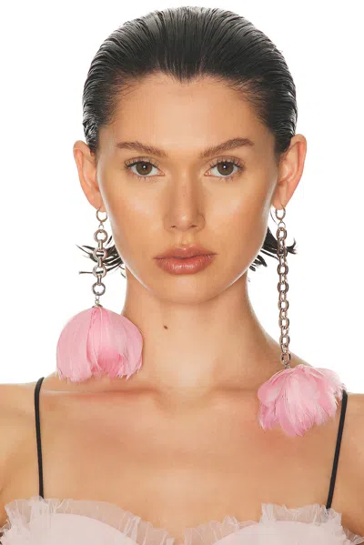 David Koma Feather Flower Asymmetric Earrings