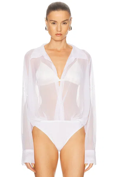 Norma Kamali Super Oversized Boyfriend Shirt Bodysuit