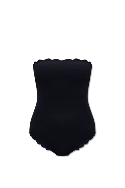 Marysia Chesapeake Reversible Strapless Scalloped Stretch-crepe Swimsuit In Black