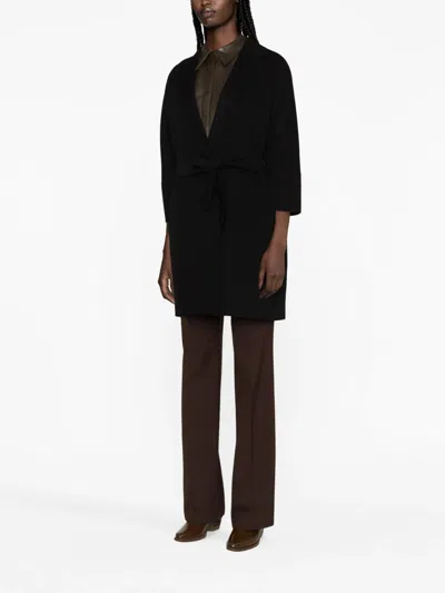 S Max Mara Belted Virgin Wool Coat In Black