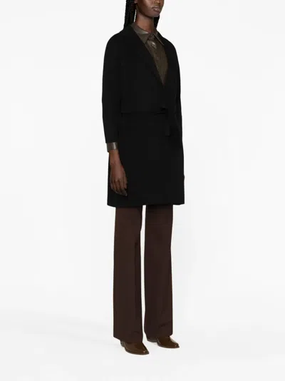 S Max Mara Belted Virgin Wool Coat In Black