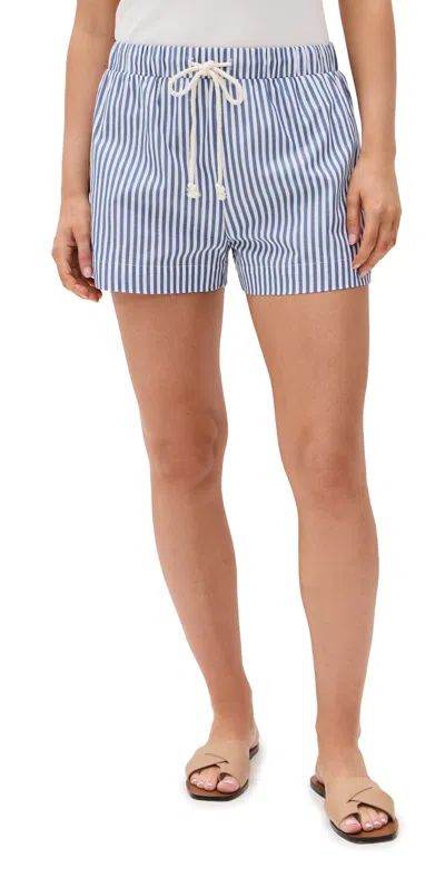 Perfectwhitetee Riley Woven Striped Shorts Chambray/putty Stripe In Blue