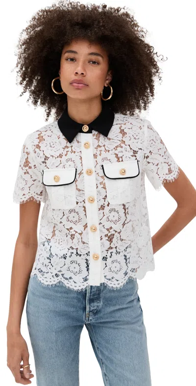Self-portrait Floral Lace Cropped Top In White