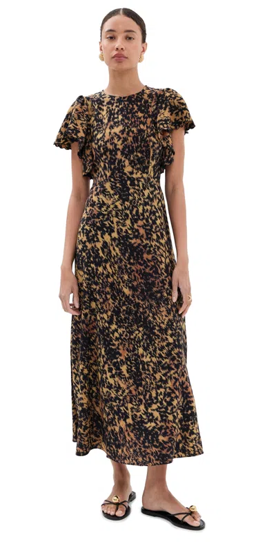 Ulla Johnson Blithe Flutter Sleeve Midi Dress Savannah In Brown