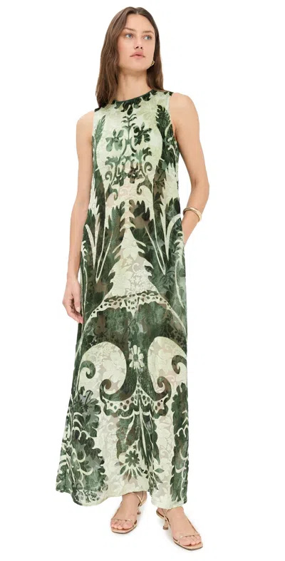 F.r.s For Restless Sleepers F. R.s For Restless Sleepers Megera Dress Dark Green Background Damask