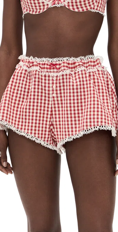 For Love & Lemons Scotch Bonnet Gingham Shorts Red