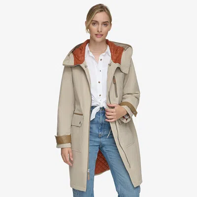 Andrew Marc Women's Gemas Lightweight Parka With Matte Shell And Faux Leather Details