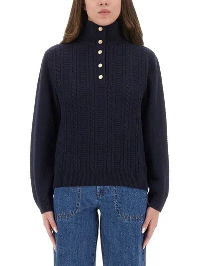 Apc A.p.c. Thea Wool Turtle Neck Sweater In Blue
