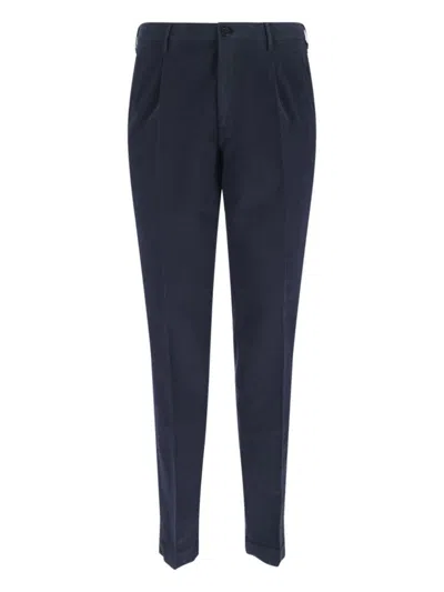 Incotex Navy Chinos With Pleated Front And Classic Straight Leg In Blue