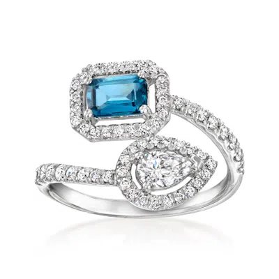 Ross-simons London Blue Topaz And . Lab-grown Diamond Bypass Ring In Sterling Silver