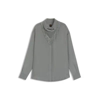Hugo Boss Oversize-fit Blouse With Logos And Fringing