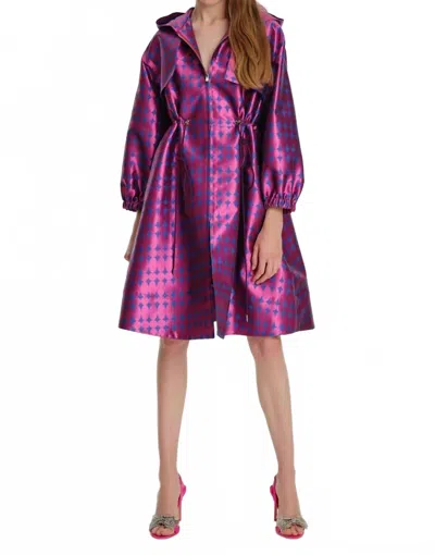 Exquise Hooded Waist Adjustable Jacquard Trench Coat In Original Print