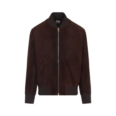 Paul Smith Red Lamb Suede Leather Regular Fit Bomber Jacket In Brown