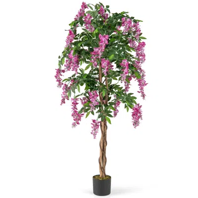 Hivvago 5.5 Ft Faux Wisteria Plant In Nursery Pot With Blooming Flowers In Multi