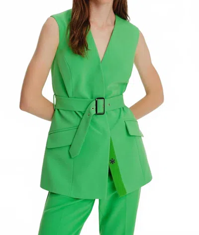 Exquise Belted Vest In Green In Green