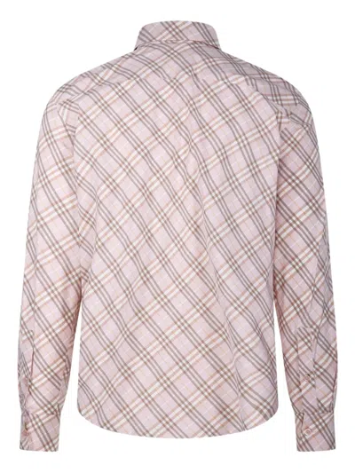 Burberry Plaid Pattern Button-down Collar Shirt With Front Pocket In Pink