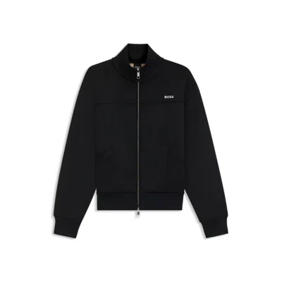 Hugo Boss Zip-up Sweatshirt With Contrast Logo In Black
