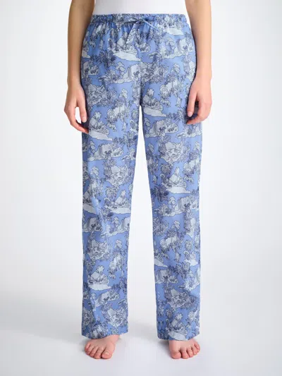 Derek Rose Women's Lounge Trousers Cotton Batiste Blue Island Hopping Print