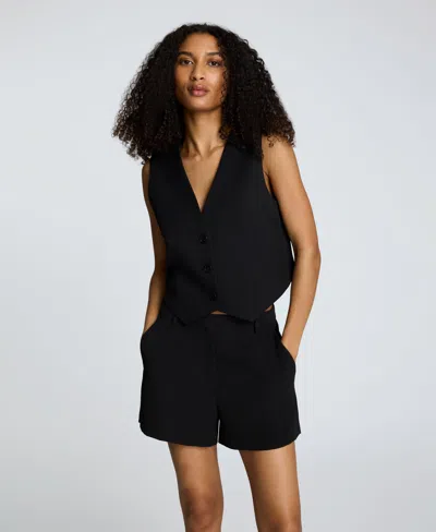 Kenneth Cole Luxe Twill Three Button Vest In Black