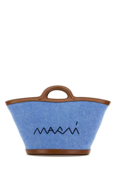 Marni Tropicalia Handbag In Denim And Leather With Embroidered Logo In Blue