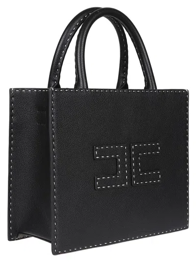 Elisabetta Franchi Borsa Tote Nera Piccola Con Impunture A Contrasto