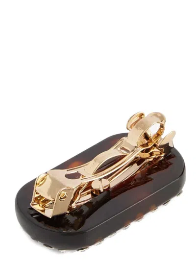 Valentino Garavani Tortoiseshell Green Hair Clip With Crystals And Gold Details Women