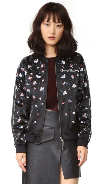 Opening Ceremony Floral Embroidery Bomber Jacket In Deep Navy
