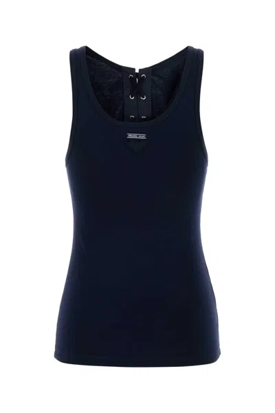 Prada Lace-up Detail Tank Top In Blue
