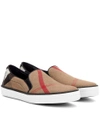 BURBERRY GAUDEN CHECK LEATHER-TRIMMED SLIP-ON SNEAKERS,P00221337-13
