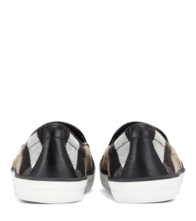 Shop Burberry Gauden Check Leather-trimmed Slip-on Sneakers In Black