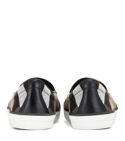 Burberry Gauden Check Leather trimmed Slip on Sneakers In Khaki
