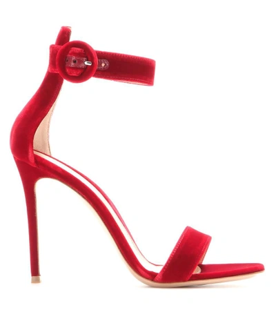 Shop Gianvito Rossi Velvet Sandals In Red