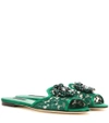 Dolce & Gabbana Lace Flat Sandals Crystal Embellishments In Green