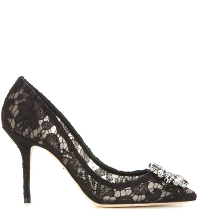 Shop Dolce & Gabbana Bellucci Embellished Lace Pumps In Black