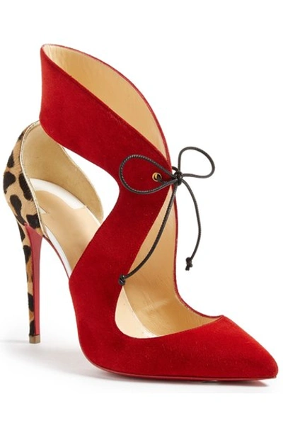 Christian Louboutin Ferme Rouge 85 Suede & Leopard-print Calf Hair Pumps In Red