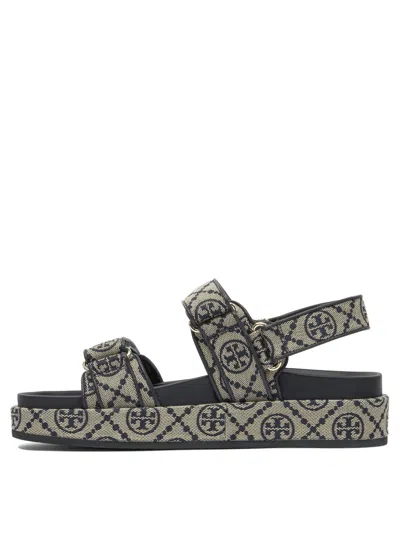 Tory Burch Kira Sports Monogram Slingback Flat Sandals In Blue