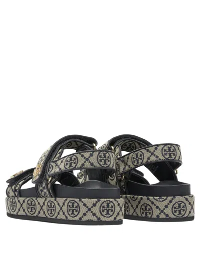 Tory Burch Kira Sports Monogram Slingback Flat Sandals In Blue