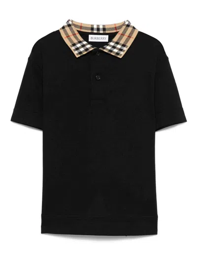 Burberry Black Cotton Polo Shirt In Black