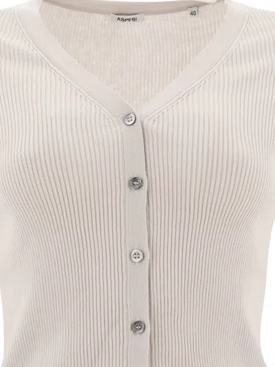 Aspesi Cardigan In Cotone Con Scollo A V Knitwear White