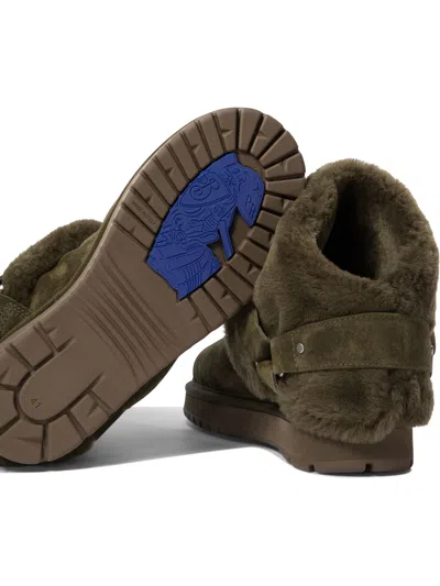 Burberry Man Ankle Boots Military Green Size 9 Shearling In Green