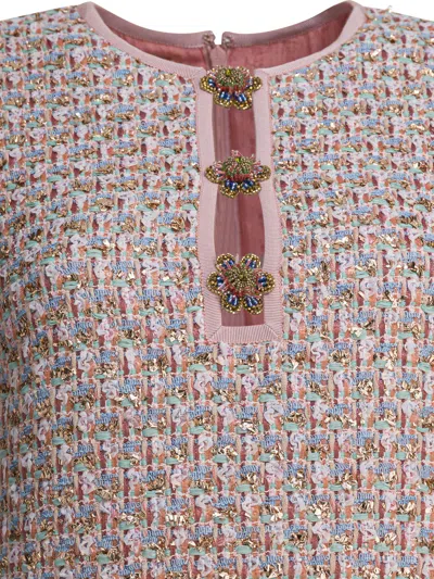Valentino Womens Multicolor. Embellished Short-sleeves Woven Mini Dress In Pink