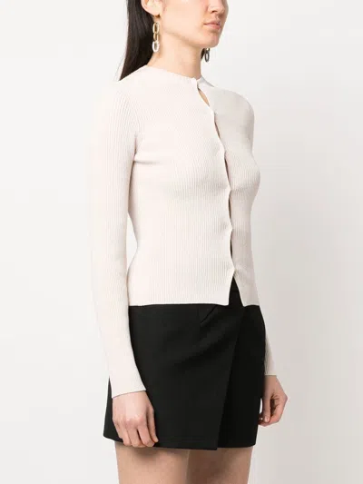 Fendi Ribbed Cardigan With Cut-outs In Neutral
