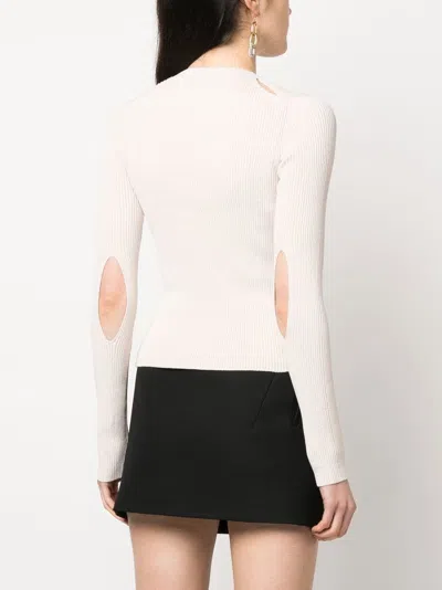 Fendi Ribbed Cardigan With Cut-outs In Neutral