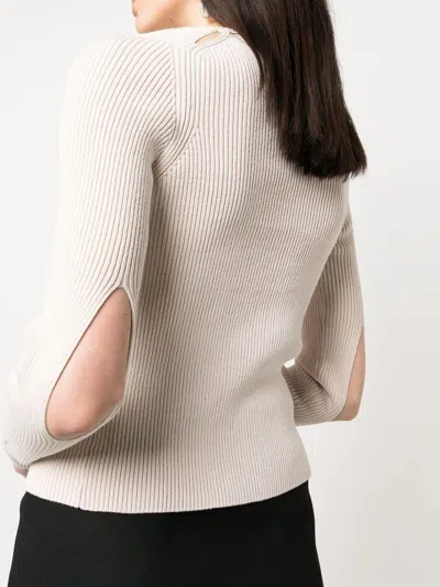 Fendi Ribbed Cardigan With Cut-outs In Neutral